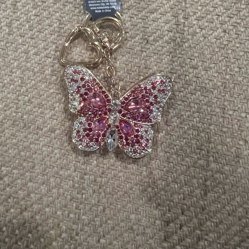 Betsey Johnson like Pink and Gold Butterfly Keychain